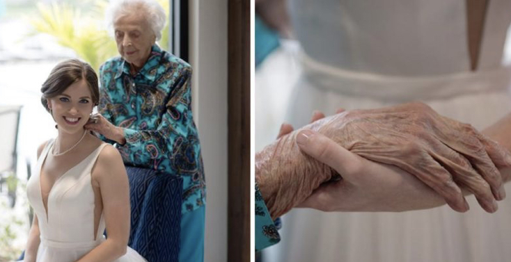 The bride secretly flew to visit her grandmother in her wedding dress