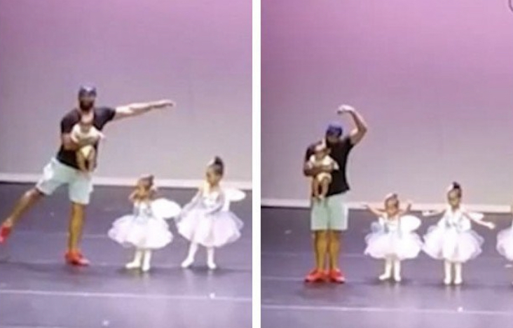 The father supported his daughter on stage and became the star of the show