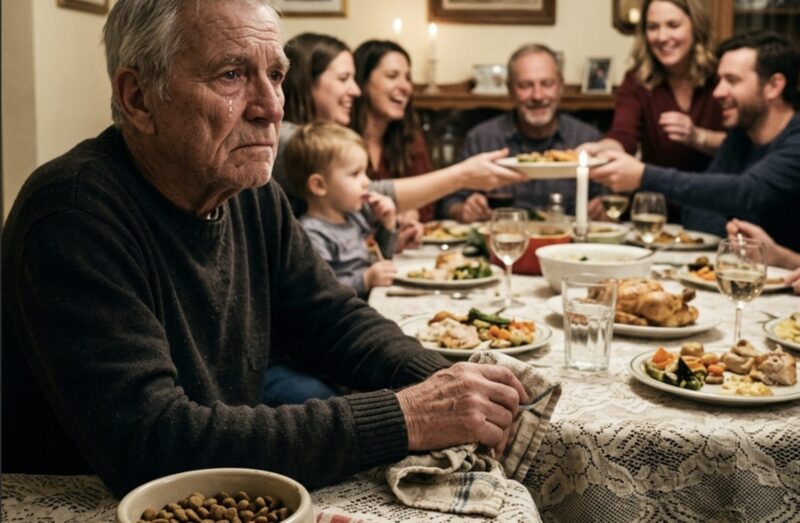 An meinem siebzigsten Geburtstag stellte mein Sohn mir eine Schüssel Hundefutter hin und lachte: „Auch Schmarotzer brauchen Abendessen.“ Alle an meinem Tisch erstarrten.