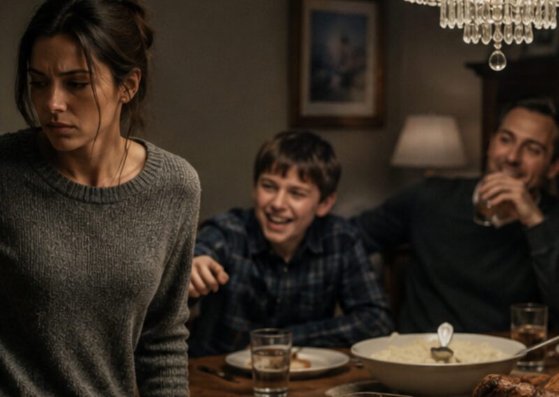 Der Sohn meiner Schwester spuckte mir beim Abendessen auf den Teller und sagte: „Papa meint, das hast du verdient.“ Alle lachten. Ich stand leise auf und ging. In dieser Nacht…