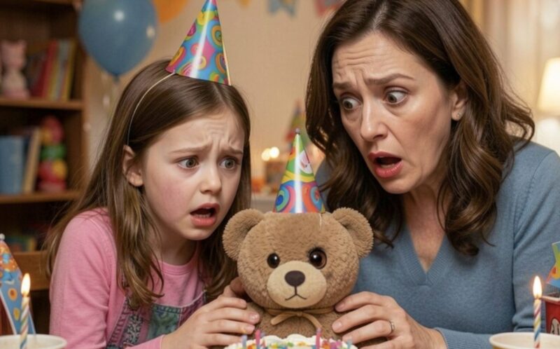 Meine Schwiegereltern haben meiner 6-jährigen Tochter zum Geburtstag einen niedlichen braunen Teddybären geschickt. Sie lächelte einen Moment lang, erstarrte dann plötzlich und fragte: „Mama, was ist das?“