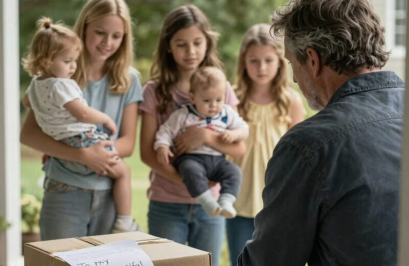 Ich verlor meine Frau an dem Tag, als unsere Drillinge geboren wurden – zehn Jahre später fanden wir einen Karton auf unserer Veranda mit einem Anhänger, auf dem stand: „Für meine wunderschönen Töchter. In Liebe, Mama.“
